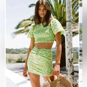 Sabo Skirt Lyla Draw Mini Skirt Chalk Floral 100% Cotton Size XS EUC